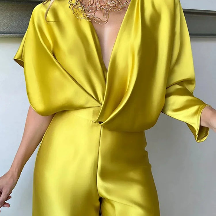 Missuoo 2023 New Women's Solid Color Jumpsuit Spring Summer Adult Female V-neck Sexy Short Sleeves High Waist One-piece Suits