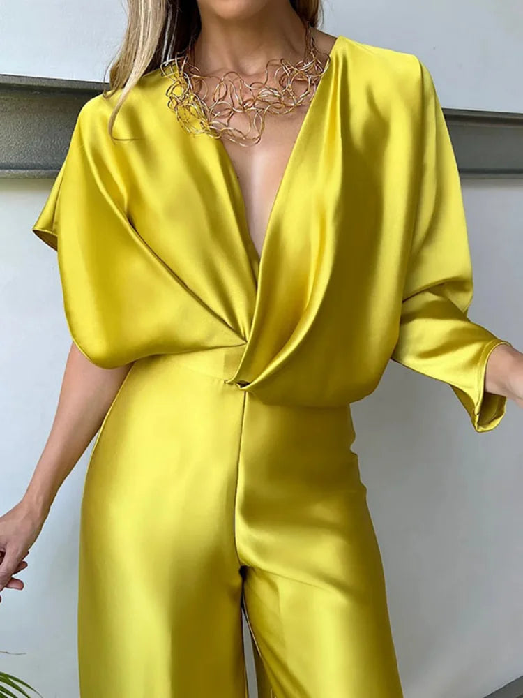 Missuoo 2023 New Women's Solid Color Jumpsuit Spring Summer Adult Female V-neck Sexy Short Sleeves High Waist One-piece Suits