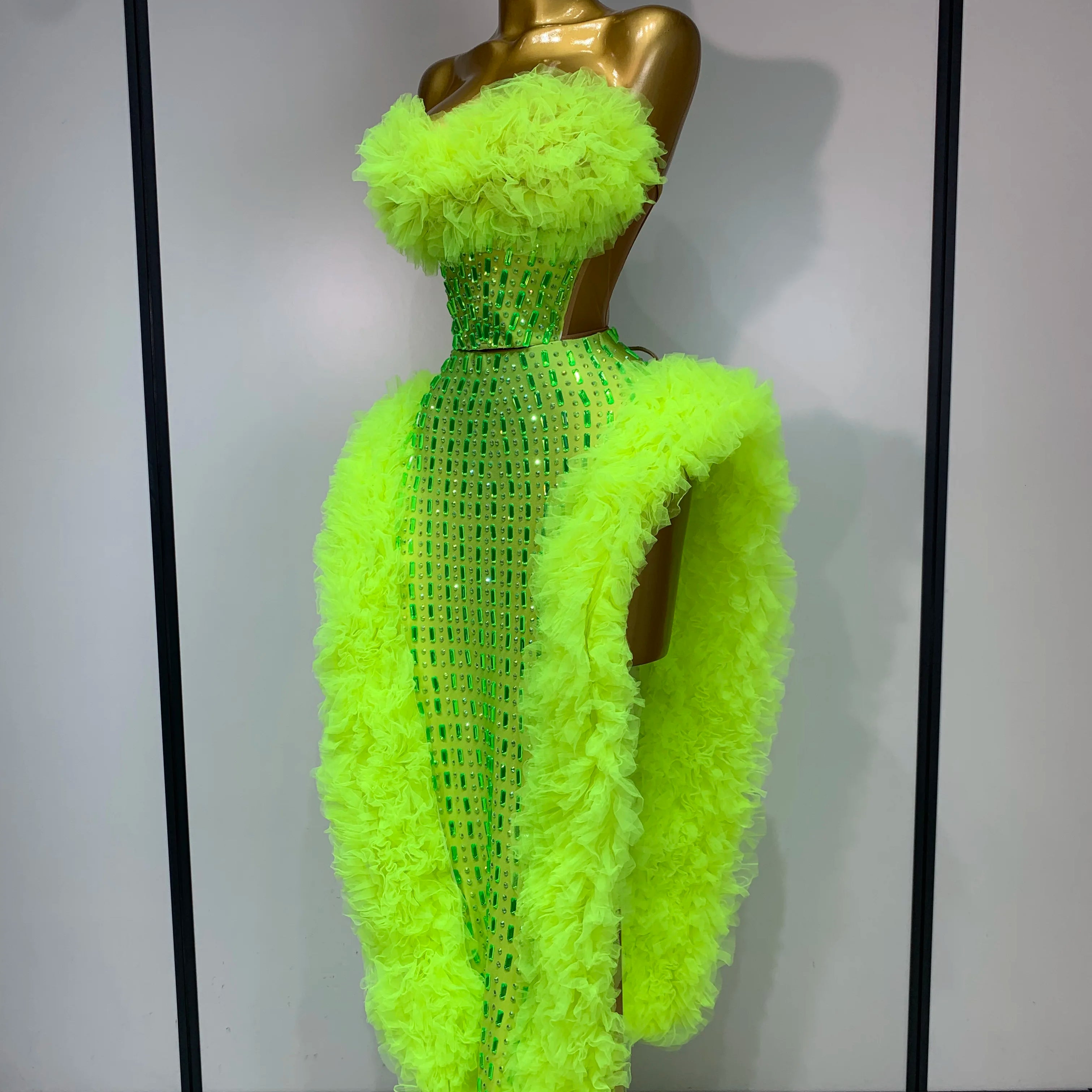 Women Sparkly Rhinestone Sexy Strapless Tops Skirt Two Piece Set Celebrate Evening Party Luxury Birthday Nightclub Stage Outfit