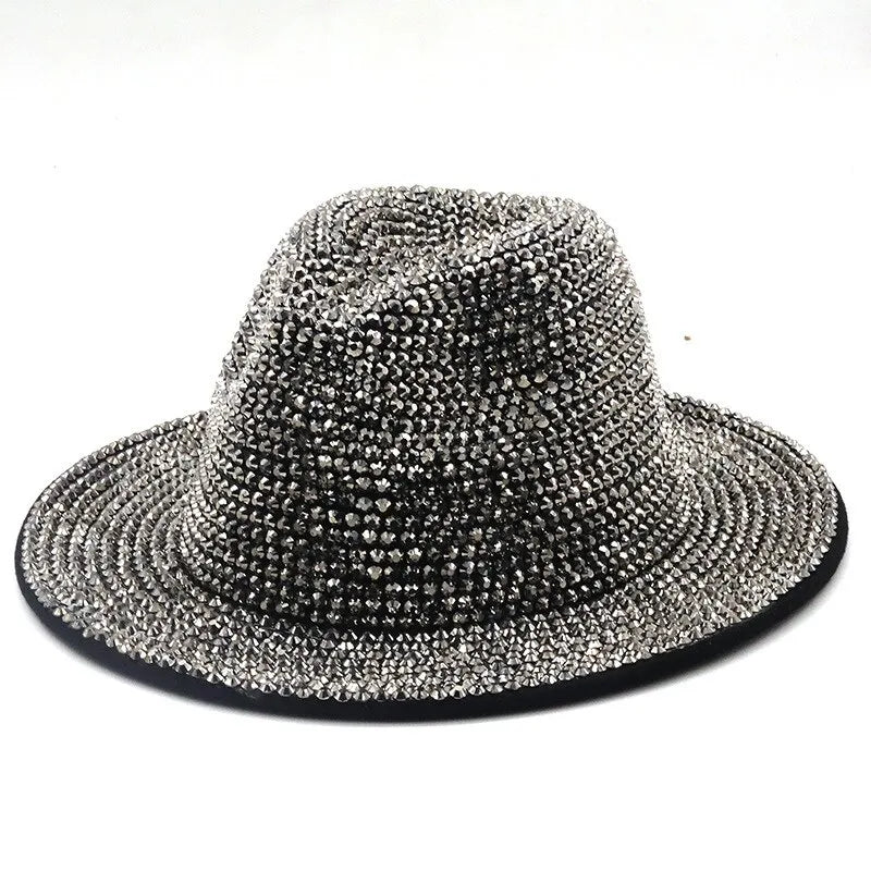 Rhinestone Fedora Jazz Hats Cowboy Hat For Women And Men Double-sided Color Cap Red With Black Diamond Fedora Wholesale black