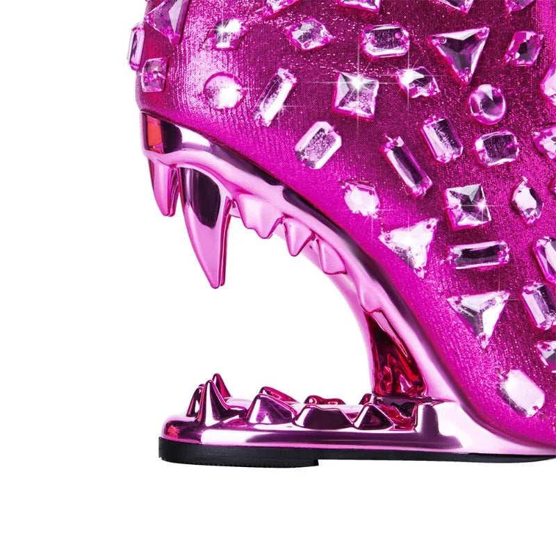 European and American Light Luxury Water Diamond Shaped Tiger Teeth High Heel Boots Women's Sexy Side Zipper Short Boots