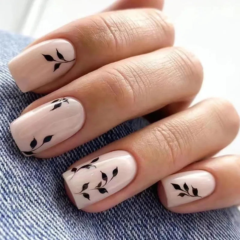 24pcs Mid-length French False Nails Leopard Print Gradient Design Fake Nail Ballet Datachable Press on Nails Finished Manicure