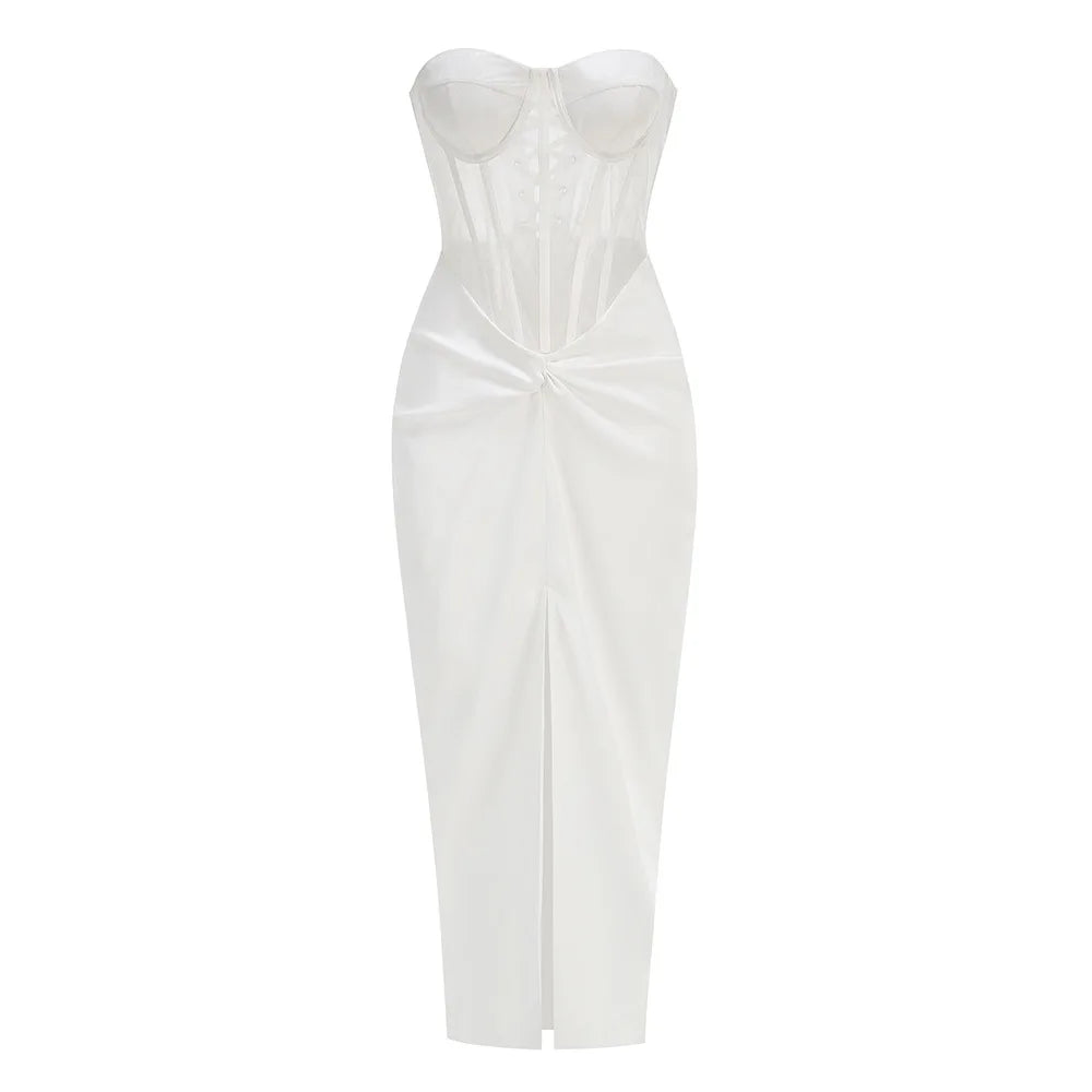 Summer Women Sexy Strapless Laced-up Bodycon Long Dress Celebrate Evening Party Birthday Girls' Vacation Outfit Vestido