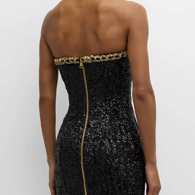 TWOTWINSTYLE Hit Color Sexy Dresses For Women Strapless Sleeveless High Waist Slimming Patchwork Button Dress Female Fashion New