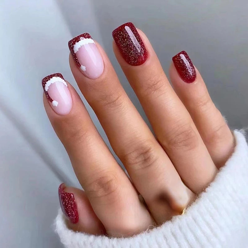 24Pcs/Set False Nail Christmas Fake Nail Tips Full Cover Acrylic False Nails Decoration For Nail Tip Beauty W812