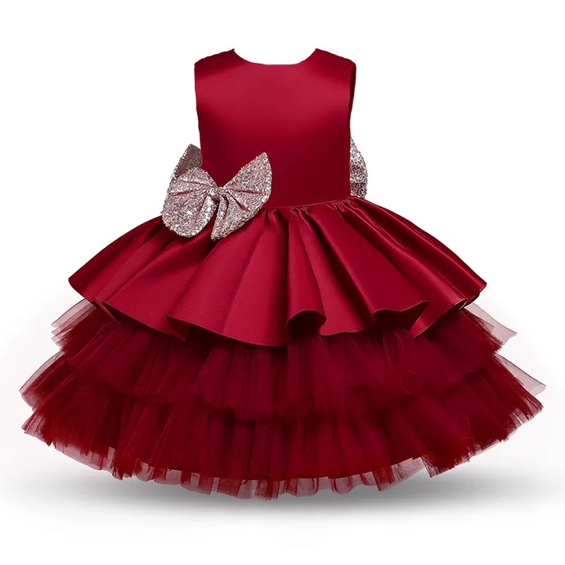 Toddler Baby Girl Dress Big Bow Baptism Dress for Girls First Year Birthday Party Wedding Dress Baby Clothes Tutu Fluffy Gown Red