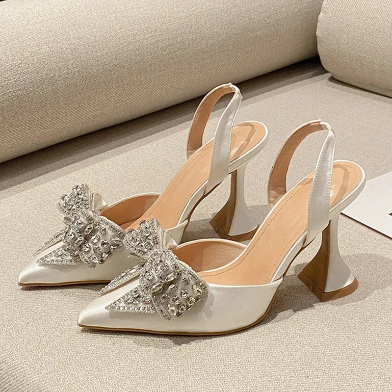 Eilyken Design Crystal Butterfly-knot Women Pumps Street Style High Heels Pointed Toe Shoes Sexy Wedding Party Sandals