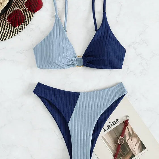 Sexy Bikinis Women's Swimwear Push Up High Waist Swimsuits High Cut Bathing Suits Push Up Beach Bikini Set Female Biquini Deep Blue 2025YZ61