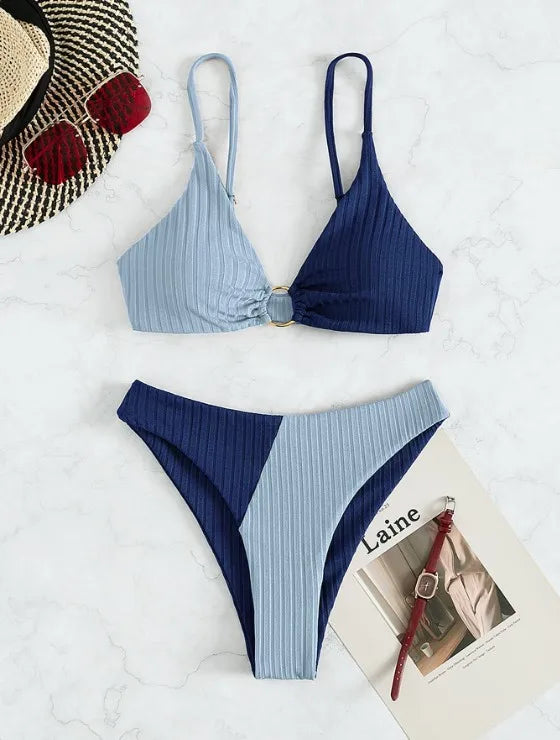 Sexy Bikinis Women's Swimwear Push Up High Waist Swimsuits High Cut Bathing Suits Push Up Beach Bikini Set Female Biquini Deep Blue 2025YZ61