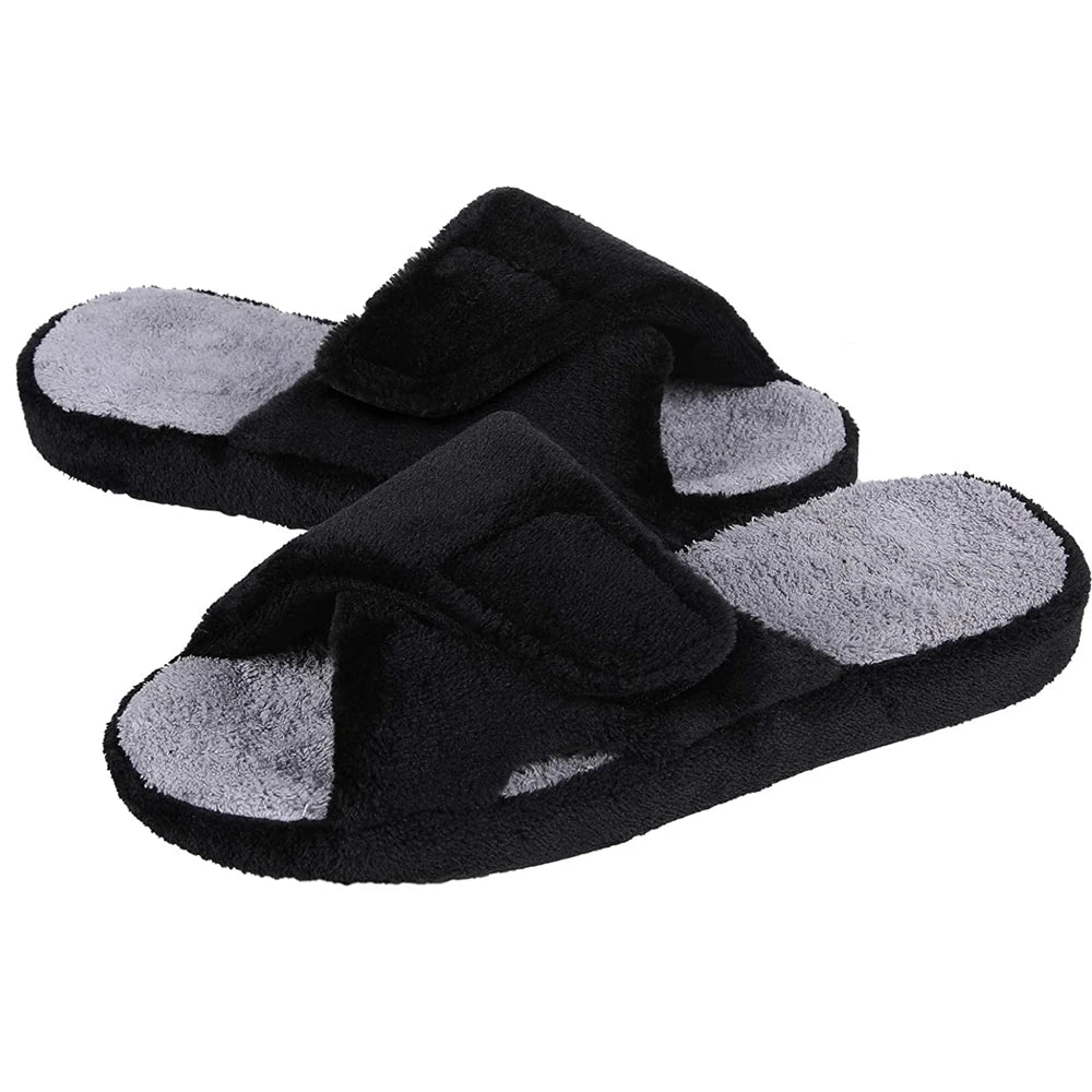Indoor Warm Plush Slippers For Women Classic Fashion Open Toe House Slippers Women Fuzzy Bedroom Soft Cozy Slippers Black