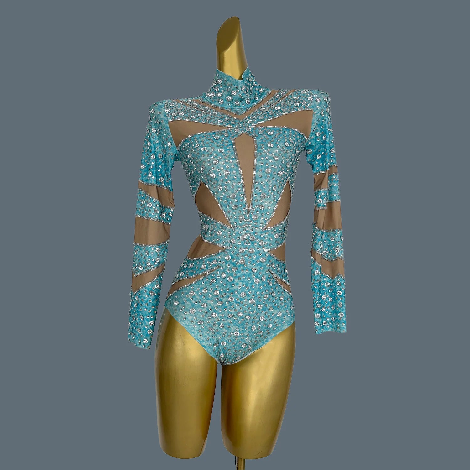 Blue Crystal Rave Festival Outfits Pole Dancers Costume Female Bodycon Bodysuits Women Stage Performance Short Jumpsuit Jixue
