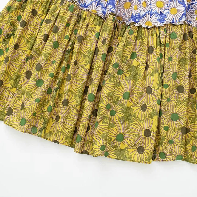 TRAF Women Fashion Printed Pleated Midi Skirt Vintage High Elastic Waist With Drawstrings Female Skirts Mujer casual clothes