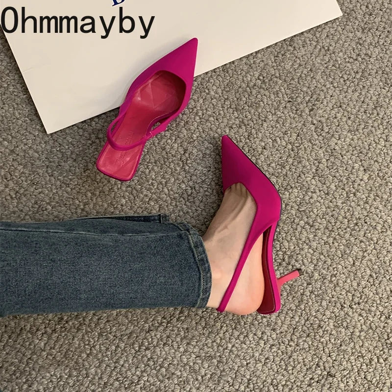 Summer Pointed Toe Women Sandals Fashion Slip On Singbacks Slides Ladies Elegant High Heel Sandalias Women's Party Dress Pumps