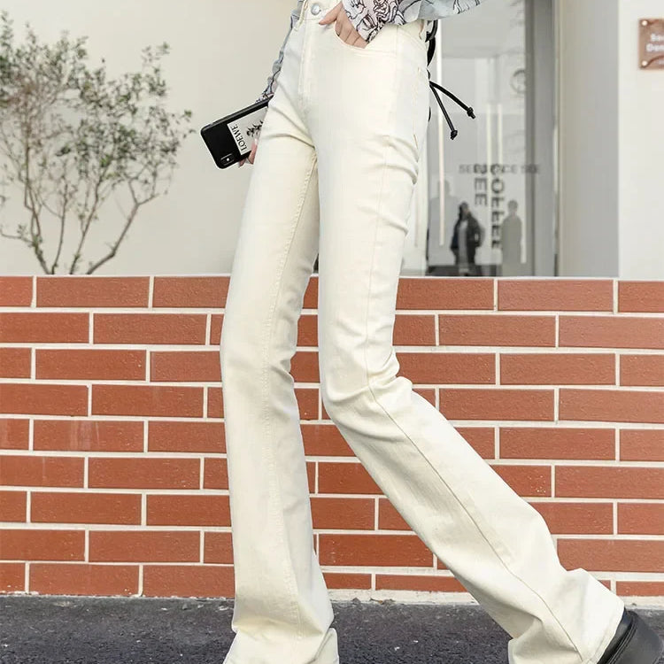 ZOENOVA Women Flared Jeans Loose Denim Pants Bottom Straight High Waist Stretch Urban Female Flare Trouser 2023 Fashion 6 Color Off-White