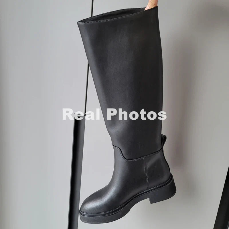 FEDONAS Ins Genuine Leather Knee High Boots For Women Thick Heeled Autumn Winter Warm Shoes Woman High Motorcycle Boots