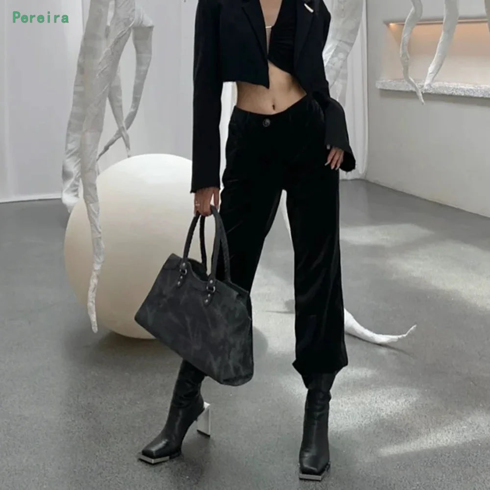 Black Zipper Ankle Boots Square Toe Botas Solid Square Toe Chunky Heel Shoes Matte Leather 2025 Fashion Catwalk Party Zapatos