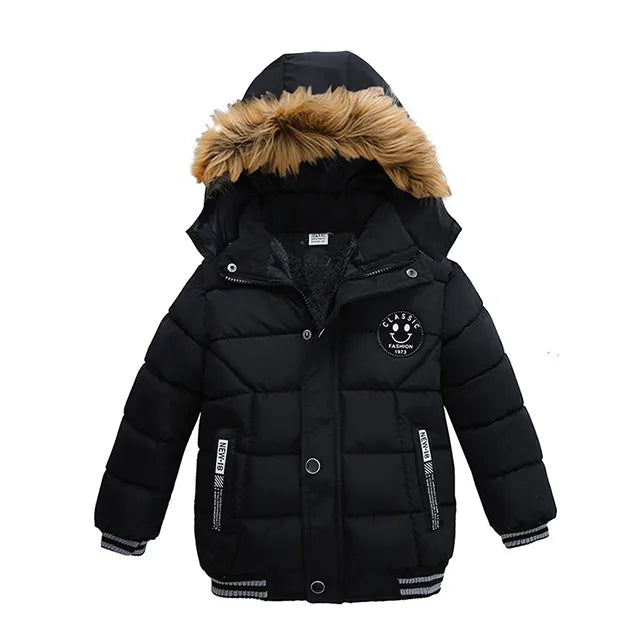 Winter Boys Jacket For Children Coats Kids Warm Hooded Outwear Thick Fleece Coat For Baby Boy Clothes Costume 2 3 4 5 6 Y black