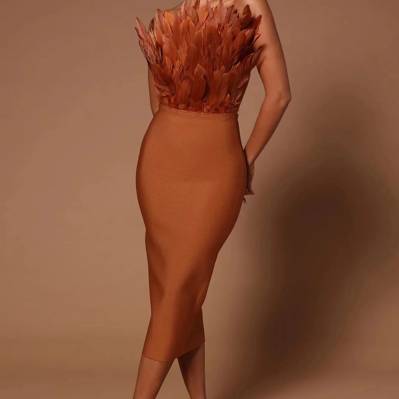 Vestido de festa de aniversário com alças finas e alças finas, estilo bodycon, com alças finas, estilo bandagem de rayon, marrom, para mulheres