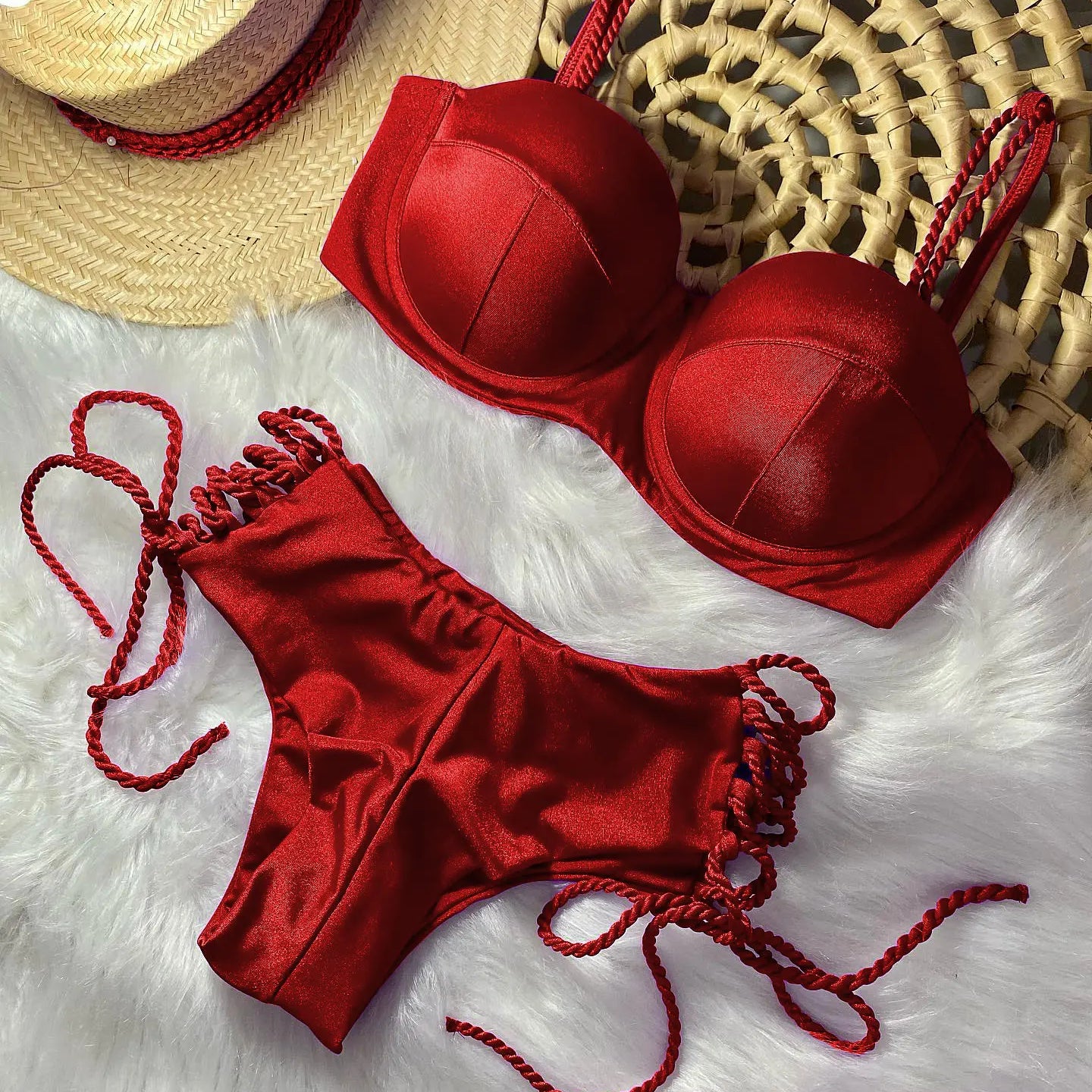 Sexy Bikinis Sets Push Up Women's Swimsuit Tie Side G-String Vintage Solid Swimwear Chest Pad Summer Beachwear Bathing Suit MA24220 4