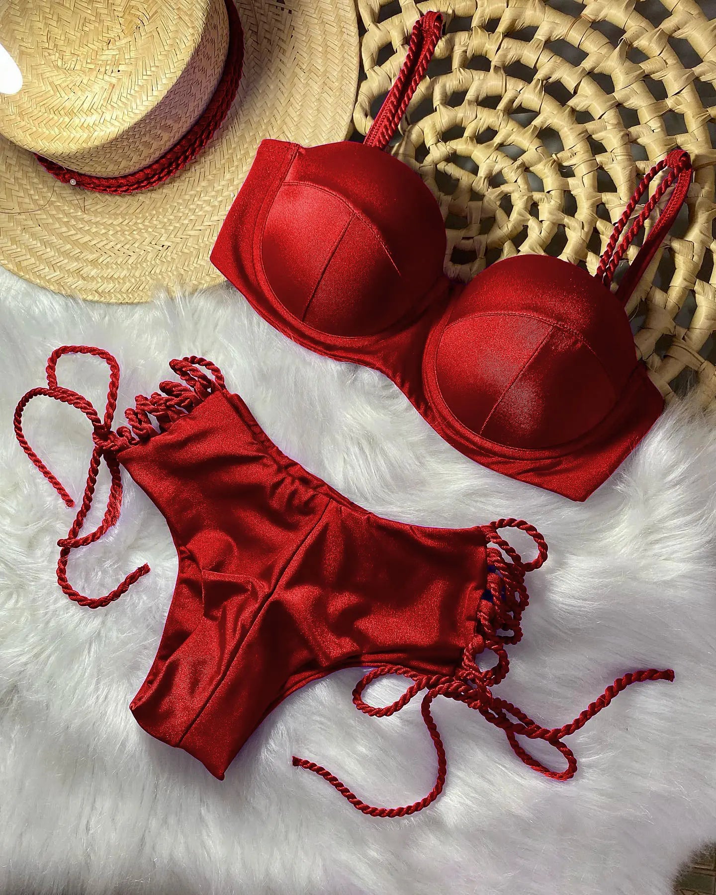 Sexy Bikinis Sets Push Up Women's Swimsuit Tie Side G-String Vintage Solid Swimwear Chest Pad Summer Beachwear Bathing Suit MA24220 4