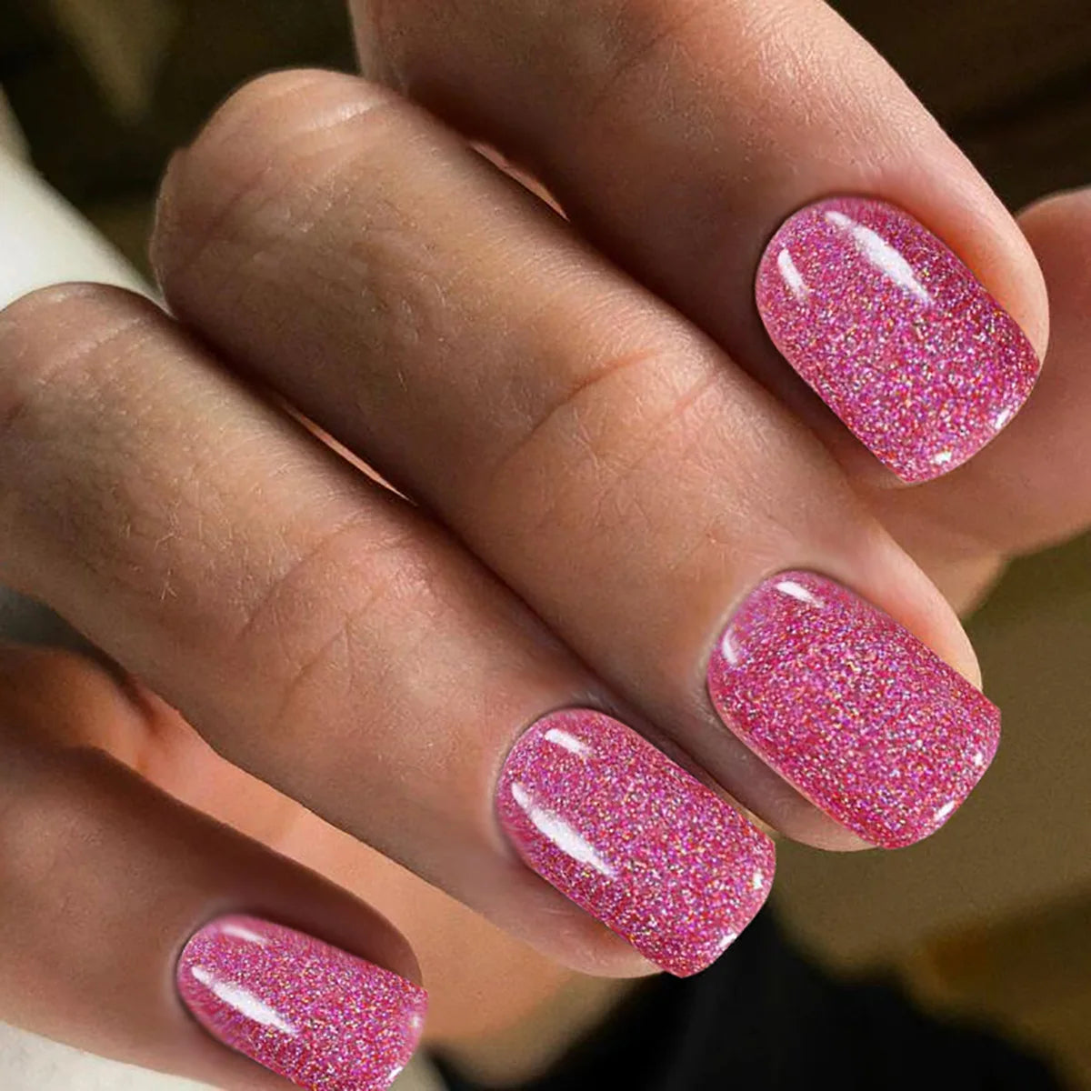 24pcs/set short square fake nails super flash glitter UV nail tips black blue green pink gold faux ongles press on false nail