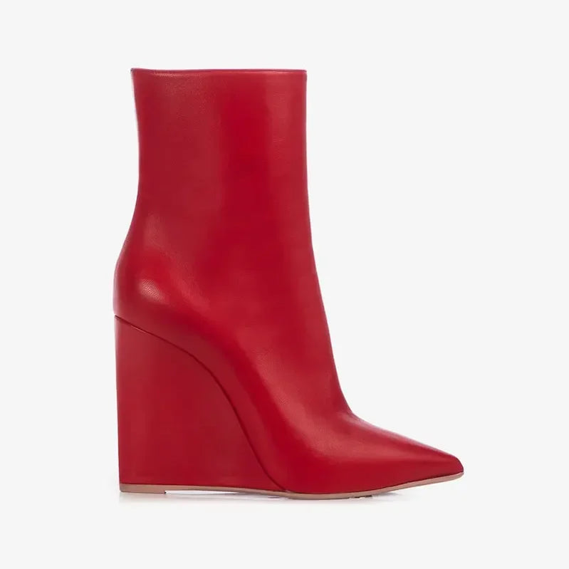 New European and American Thick Sole Knee Long Women's Boots with Pointed Side Zipper Thick High Heel Women's Mid Length Boots