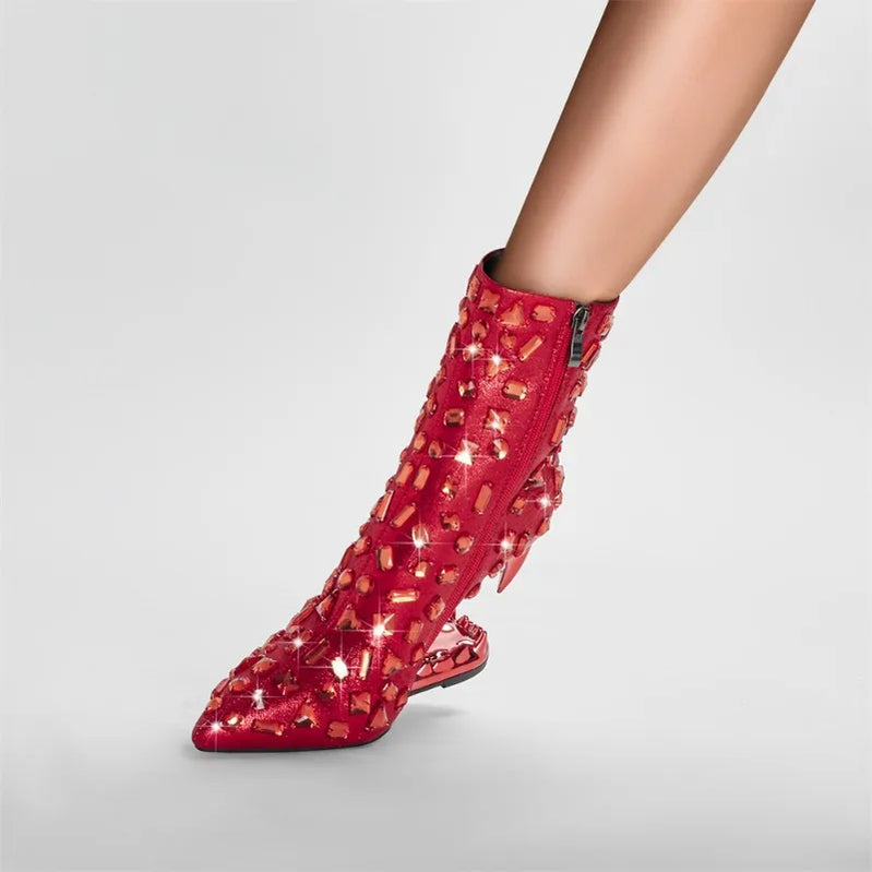 European and American Light Luxury Water Diamond Shaped Tiger Teeth High Heel Boots Women's Sexy Side Zipper Short Boots