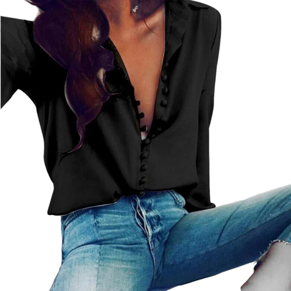 L-5XL Plus Size Blouse Tops Women Autumn Large Size Long Sleeved White Black Shirt Oversize Korean T-shirt Female Clothing black