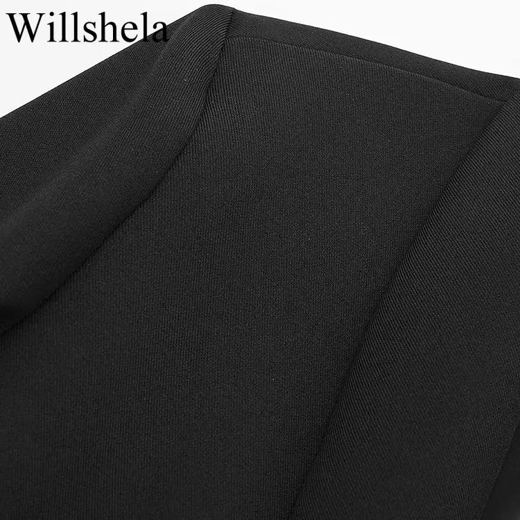 Women Fashion Satin Black With Feather Blazer Jacket Vintage Notched Neck Single Button Long Sleeves Female Outfits