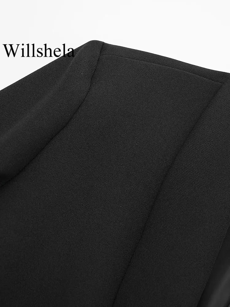 Women Fashion Satin Black With Feather Blazer Jacket Vintage Notched Neck Single Button Long Sleeves Female Outfits