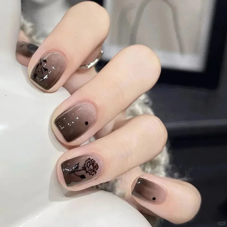 24pcs/set Short medium long fake nails colorful gradient Y2K sunset heart leopard print square ballet tips press on false nail