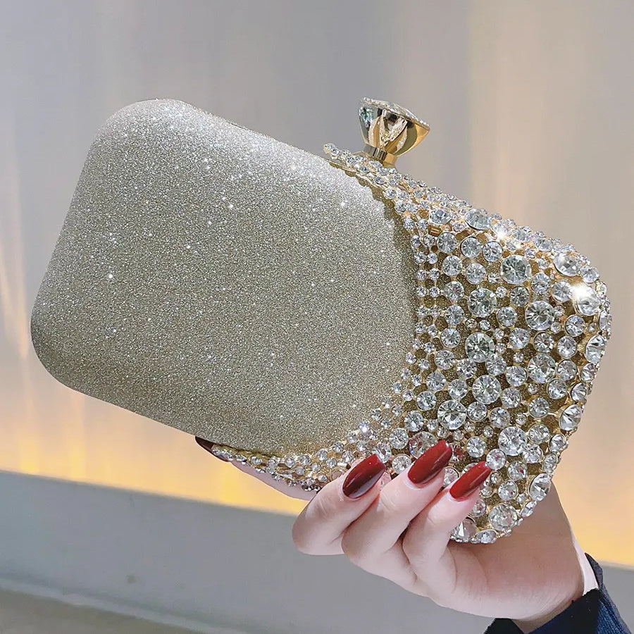 Crystal Evening Clutch Bag Wedding Purse Bridal Prom Party Sparkly Dinner Clutch Bags Rhinestone Glitter Handbag Gold