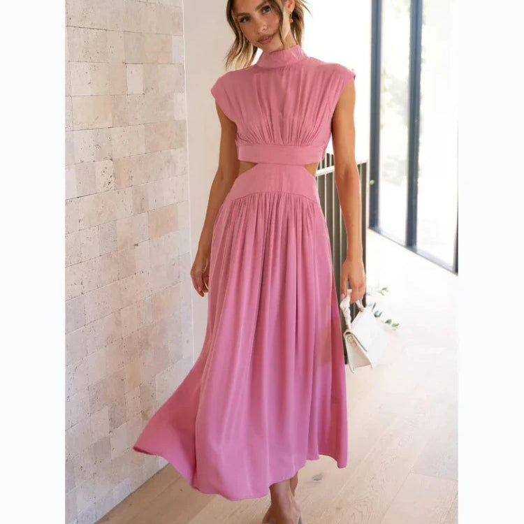 Women Spring Summer Long Maxi Dress Solid Color Fashion Sleeveless Backless Sweet Elegant Casual Dress 2023 Long-Pink