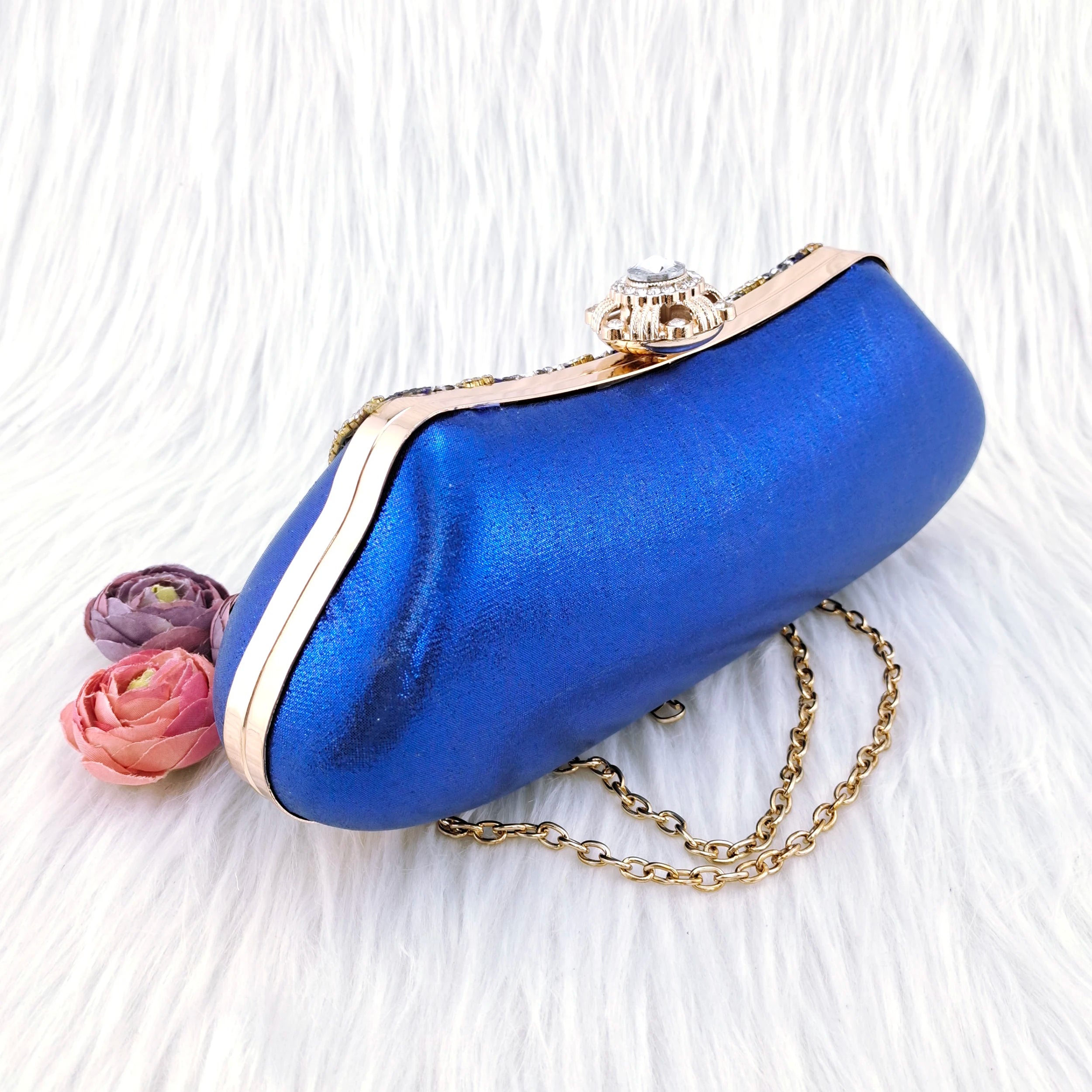 Fashion Handbags Party Bag Rhinestone Decoration Banquet Bag Moon Bag Royal Blue color
