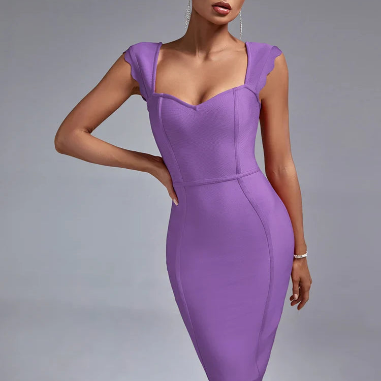 Lilac Purple Bandage Dress Women Party Dress Bodycon Elegant Scalloped Sexy Birthday Evening Outfits Summer New Arrival