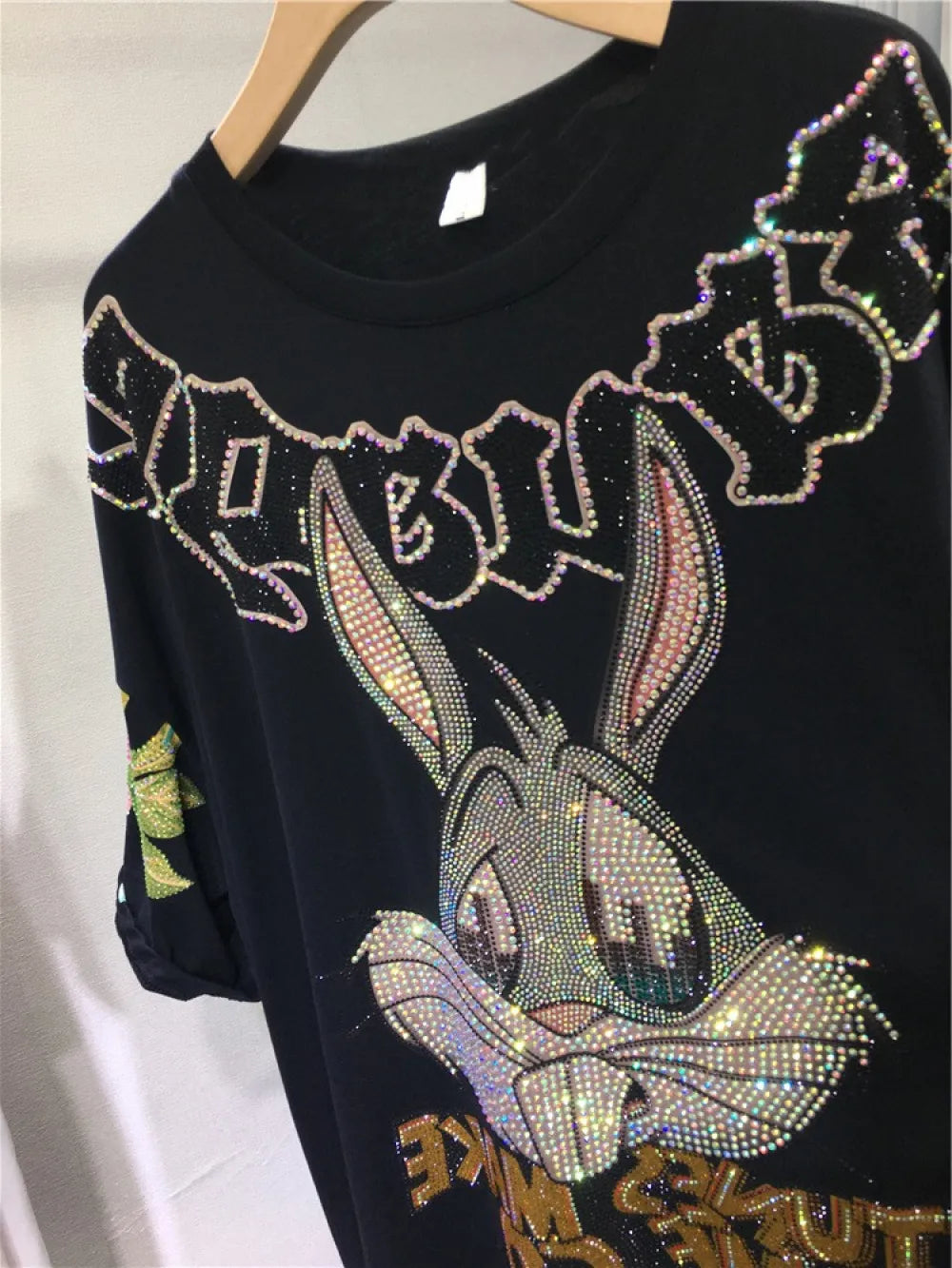 XL-4XL Plus Size Women Clothing Rhinestone Rabbit Cool Women's T-shirt Large Size Gothic Big Size Short Sleeve Tunic Tops 150KG