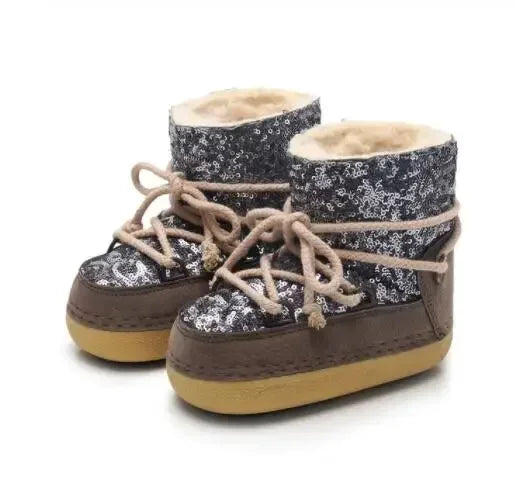 Winter Snow Boots Fashion space boots Thick Faux Fur fluffy Lace-Up Warm Waterproof Rubber Plush style lunar shoes Girls Booties khaki 03