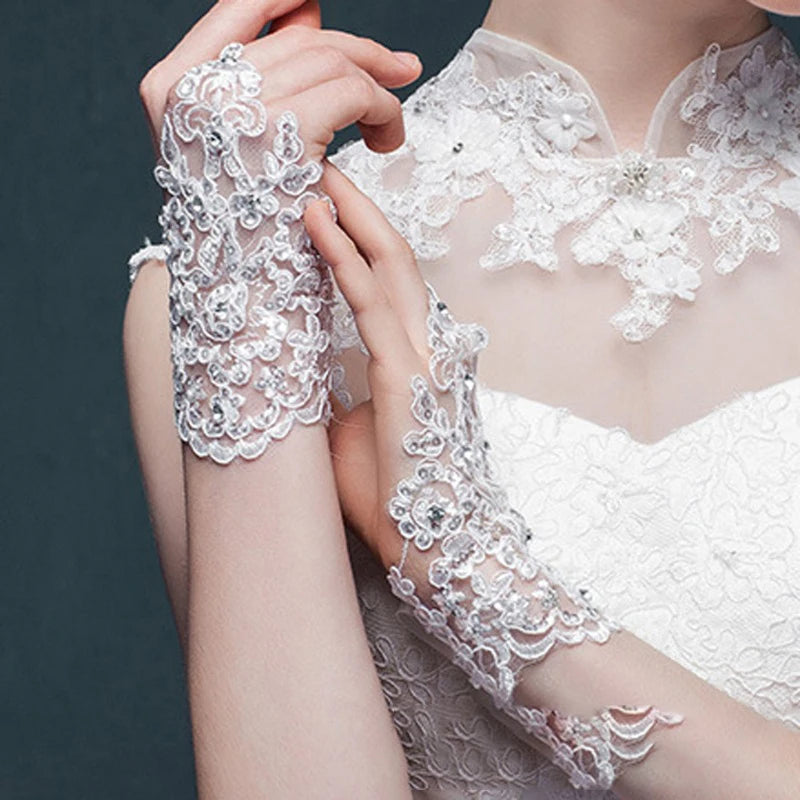 Bridal pearl retro wedding gloves versatile wedding dress party accessories aesthetical mesh short photo accessories ST-0072-A