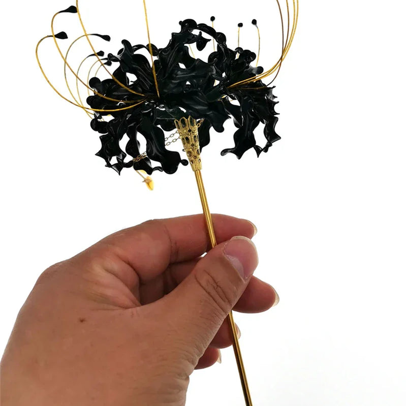 Handmade Lycoris Radiata Flower Hairpin Kanzashi Hair Stick for Kimono Hair Accessory Cosplay Decor Ornament Women Girl Jewelry