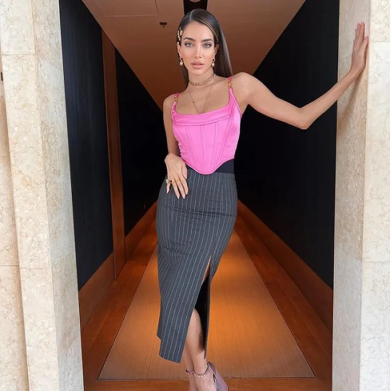 Summer Pink Color Women Sexy Bodycon Short Bandage Tops Casual Sexy Cute Celebrity Fashion Tops High