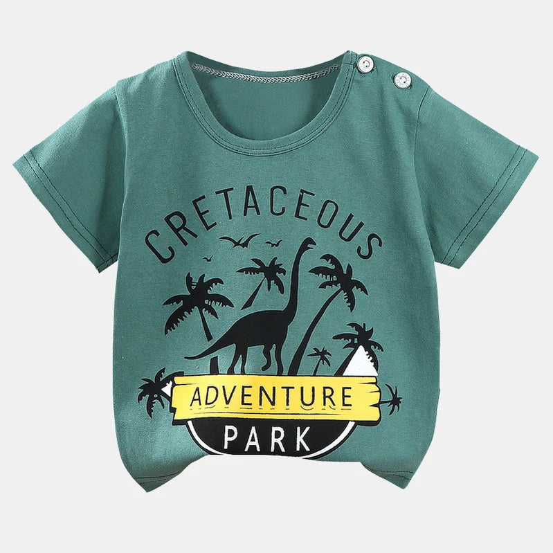 Children's Clothing T-Shirt Kids Clothes Boys Girls Summer Cartoon Tops Short Sleeve Clothes 100% Cotton Baby Clothing Dinosaur