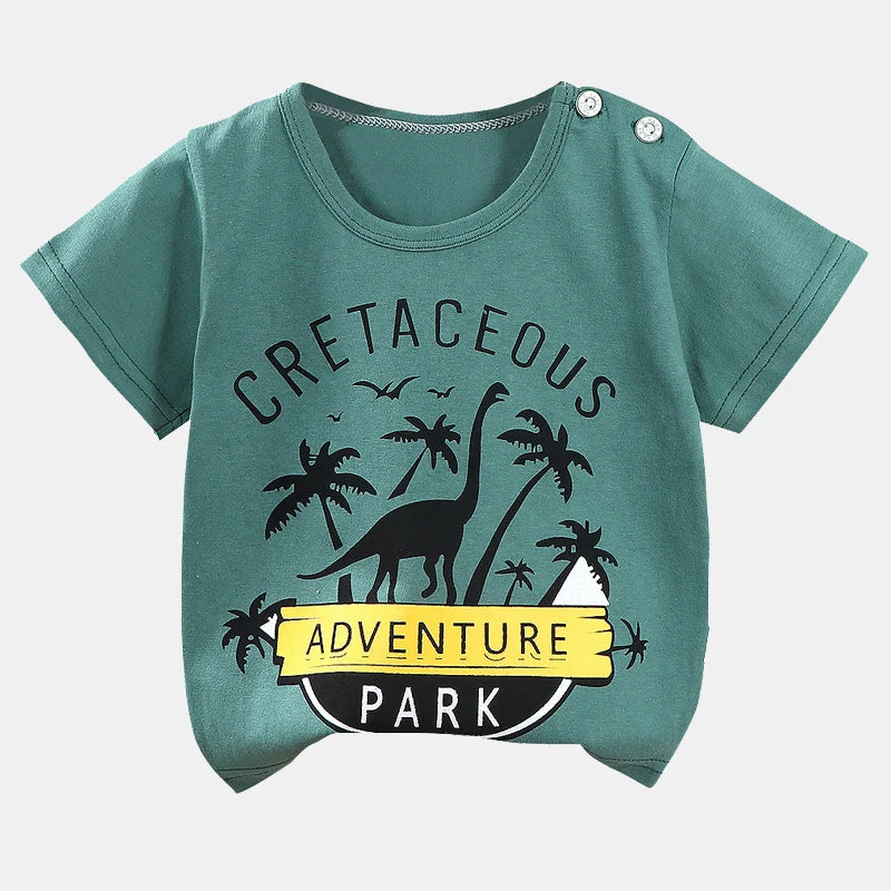 Children's Clothing T-Shirt Kids Clothes Boys Girls Summer Cartoon Tops Short Sleeve Clothes 100% Cotton Baby Clothing Dinosaur