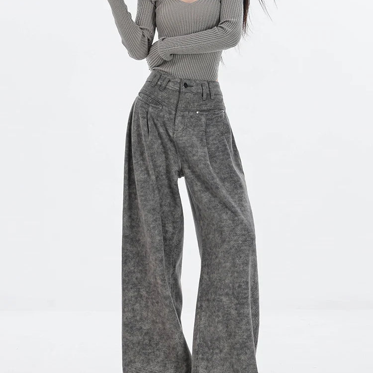Spring Women's Casual Y2K Grunge Punk Style Denim Trouser American Retro High Waist Straight Jeans Pockets Hip-hop Pants