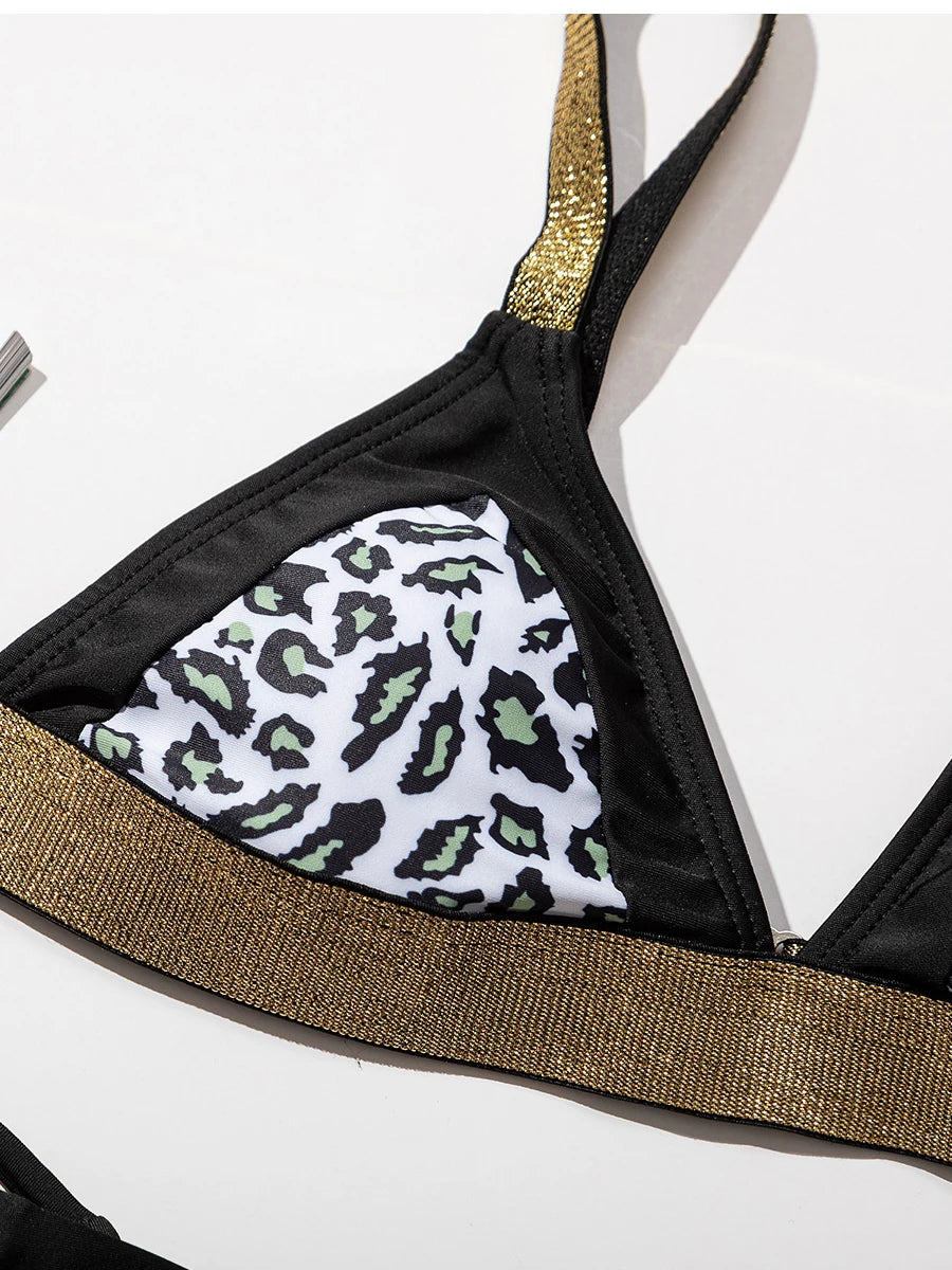 2024 New leopard Printed bikini Golden wire suspender Bikini Sets fashion Swimsuit Women Beachwear Female Swimwear Bathing Suits