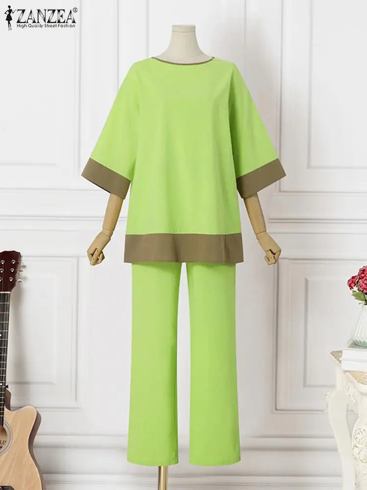 Fashion Women Casual Elegant Pants Sets Spring Summer Loose Outfits Oversized Lady Holiday Solid Patchwork Tracksuit