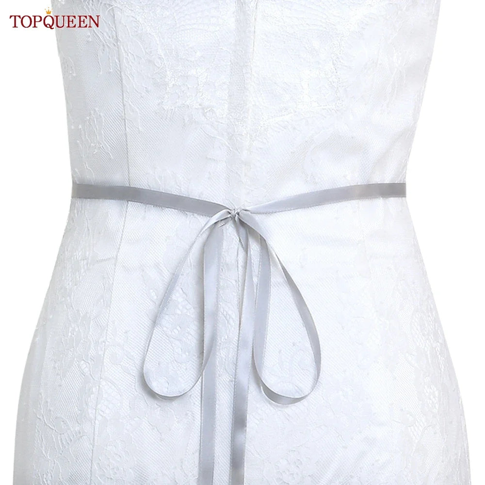 TOPQUEEN New Style Bridal Belt Silver Fancy Rhinestone Women Wedding Dress Accessories Satin Ribbon Belt S51 Gray ribbon