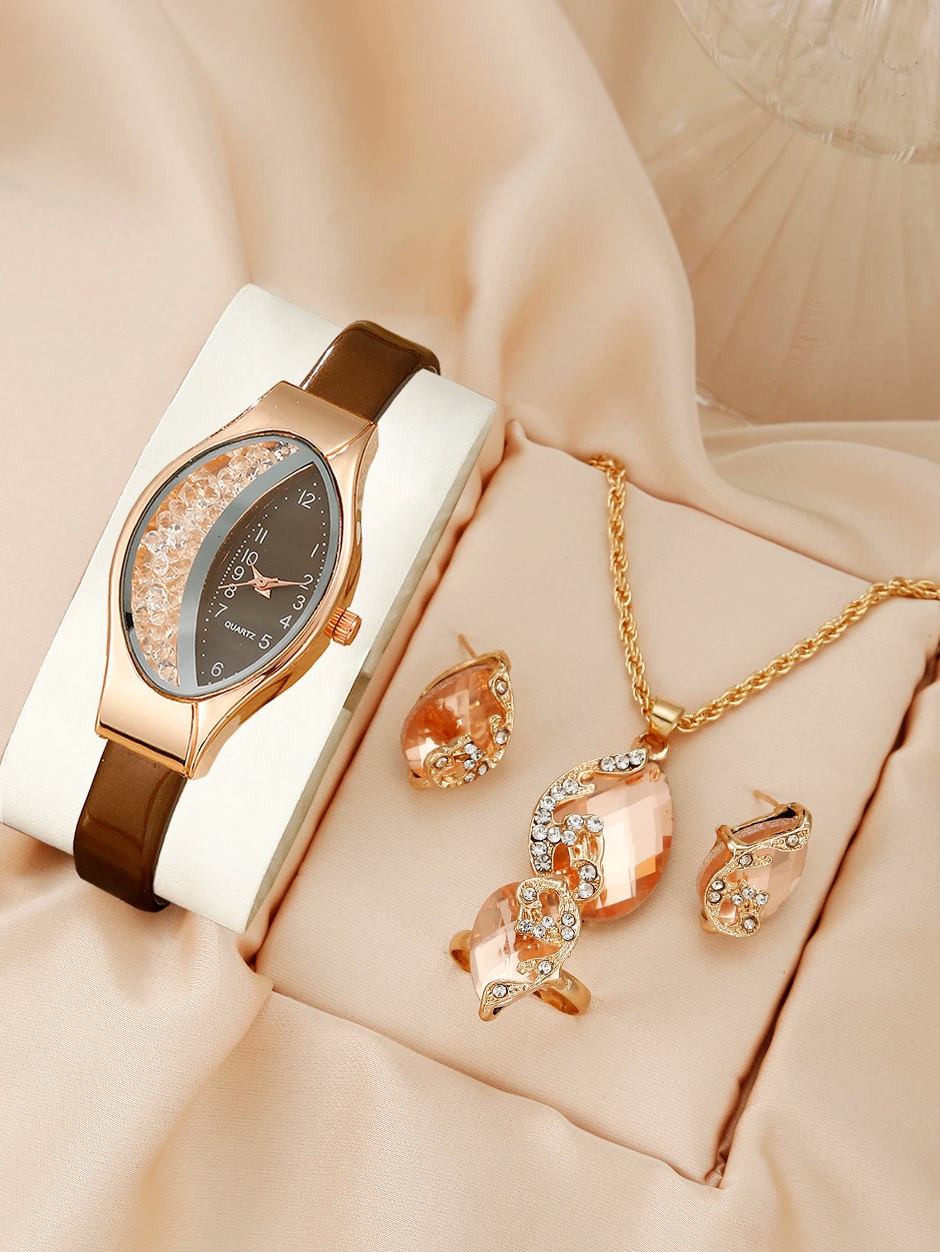 5pcs Set Watches Women Leather Band Ladies Watch Simple Casual Womens Analog WristWatch Bracelet Gift Montre Femme Coffee