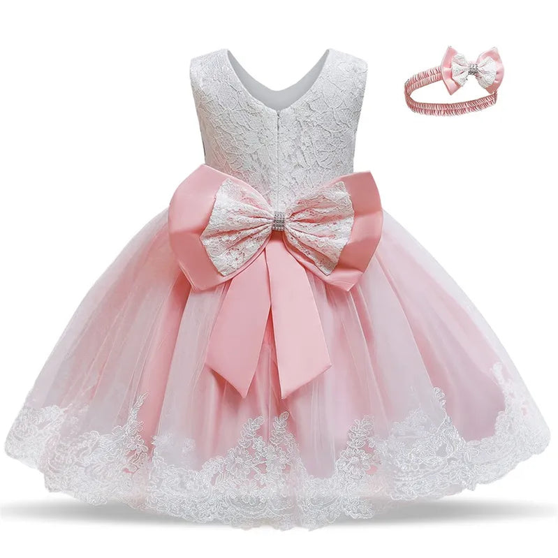 Fashion Wedding Birthday Party Dress Christams Dress For Girl 1-5 Years Girls Dress Elegant Tutu Vestidos Kids Clothes Pink A