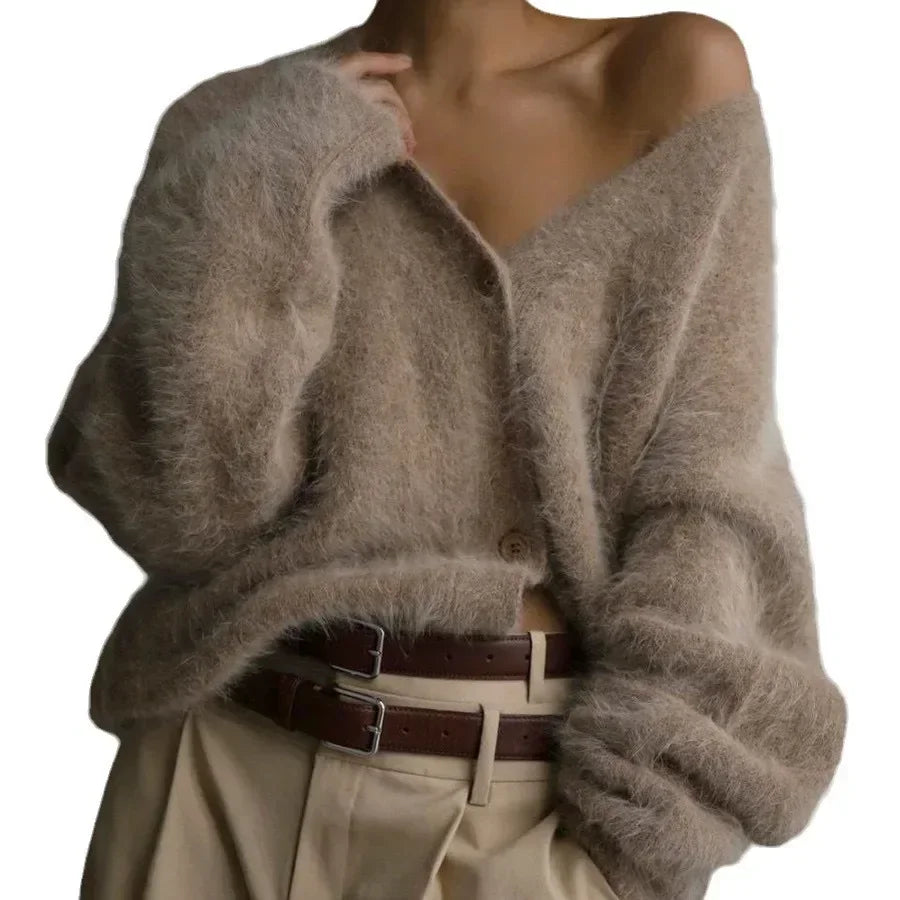 Cross-border hot autumn/winter imitation sable woman lazy loose sweater coat soft long-sleeved knitwear woman