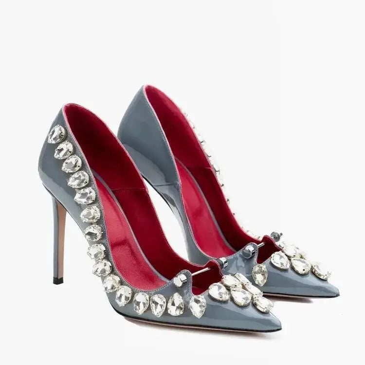 Escarpins à talons hauts pour femmes, chaussures de luxe à décoration en métal et cristal, pour discothèques et banquets, collection 2025